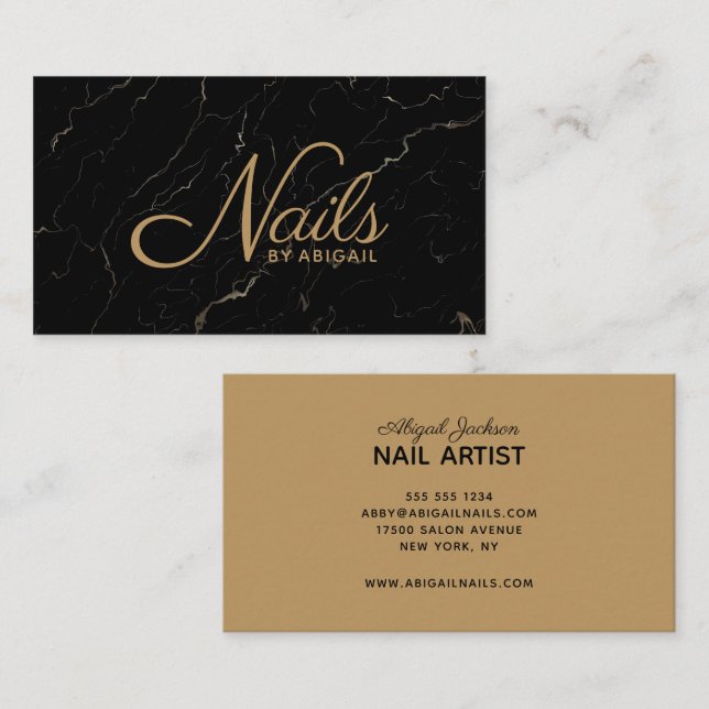 Elegante Black Marble Gold Nails nach dem "Name"-G Visitenkarte (Vorne/Hinten)