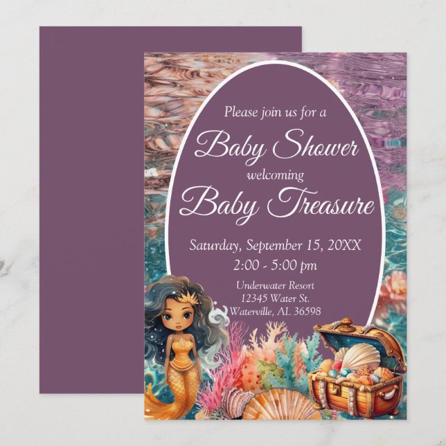 Elegante Black Mermaid Baby Shower Einladung (Vorne/Hinten)
