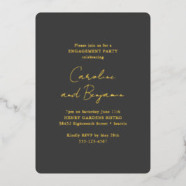 Elegante Black Minimalistisch Engagement Party Gol Folieneinladung