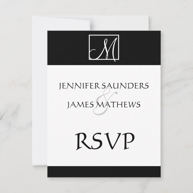 Elegante Black Monogram erste Hochzeitskarte RSVP Karte (Vorderseite)