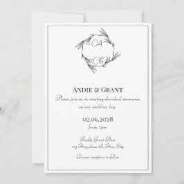 Elegante Black Monogram Wedding Einladung