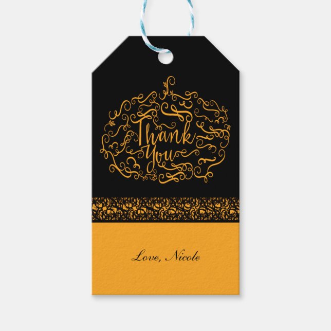 Elegante Black & Orange Pumpkin Fall Danke Geschenkanhänger (Vorderseite)