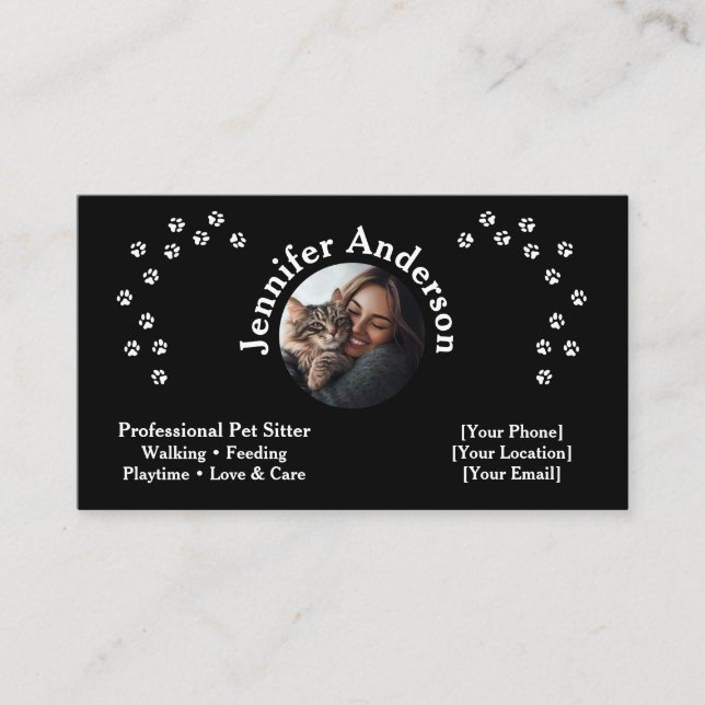Elegante Black Pet Sitter Visitenkarte (Vorderseite)