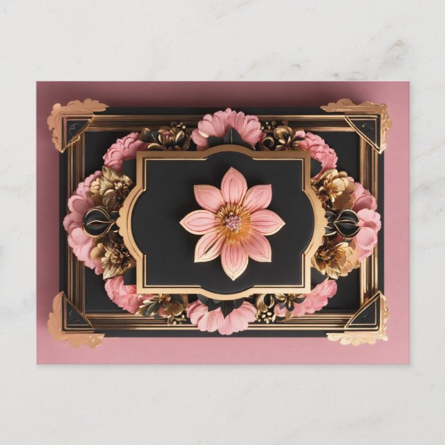 Elegante Black Pink 3D Blume Design Greetings Card Postkarte (Vorderseite)
