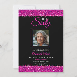 Elegante Black & Pink Ladys 60 Jahre Geburtstag Einladung