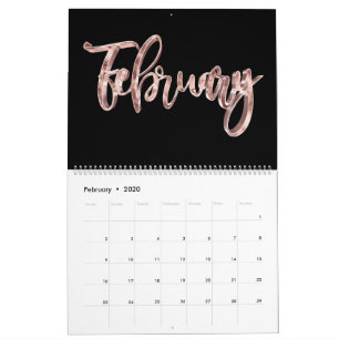 Elegante Black Pink Rose Gold Script Typografie Kalender