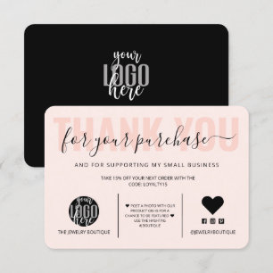 Elegante Black Pink Script Logo Kunde Vielen Dank Dankeskarte
