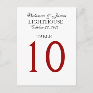 Elegante Black Red White Wedding Tischnummer Card