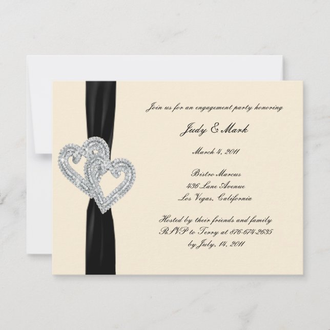 Elegante Black Ribbon Engagement Party Einladung (Vorderseite)