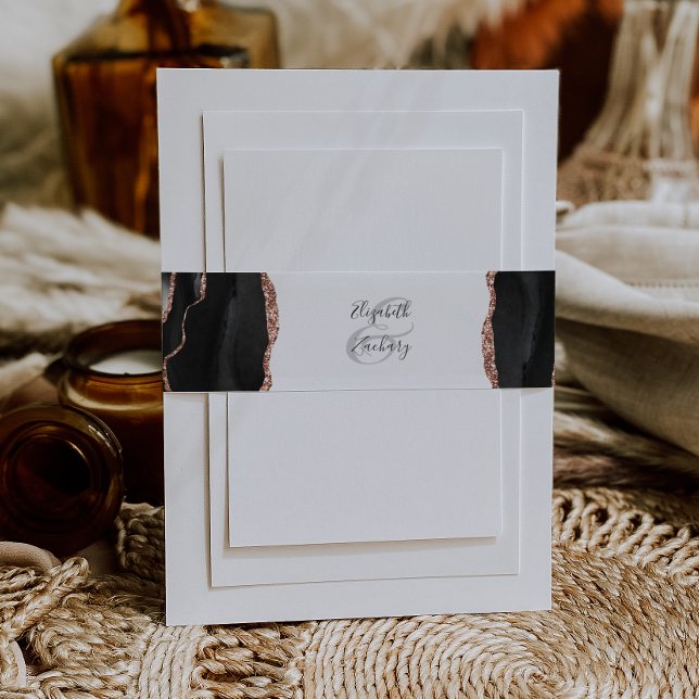 Elegante Black Rose Gold Agate Hochzeit Einladungsbanderole (Von Creator hochgeladen)