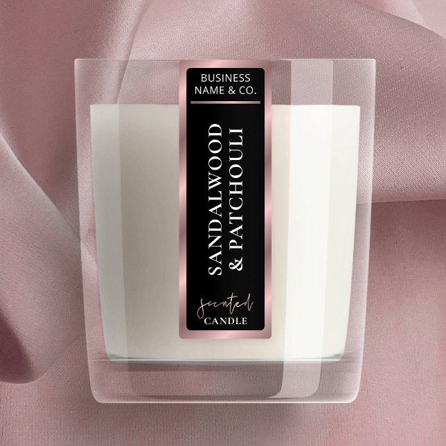 Elegante Black & Rose Gold Dünne Vertikale Candle  Etiketten (Elegant black and gold vertical jar labels - great to use on jars or as seal tamper proof stickers)