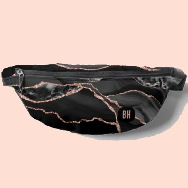 Elegante Black Rose Gold Glitzer Agate Marble Bauchtasche (Von Creator hochgeladen)
