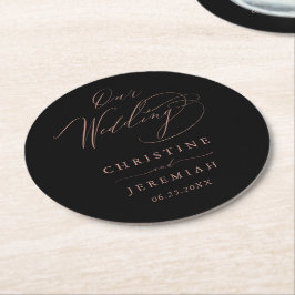 Elegante Black Rose Gold Hochzeit Runder Pappuntersetzer