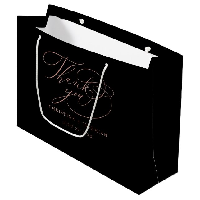 Elegante Black Rose Gold Hochzeit Vielen Dank Große Geschenktüte (Vorderseite Schrägansicht)