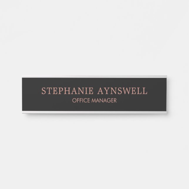 Elegante Black Rose Gold Moderne Türschild (Vorderseite )
