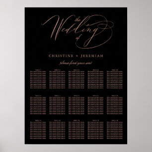Elegante Black Rose Gold Script Hochzeitssitze Poster