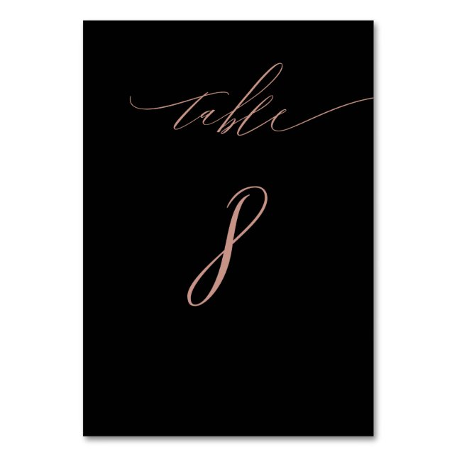 Elegante Black Rose Gold Script No. 8 Wedding Tischnummer (Vorderseite)