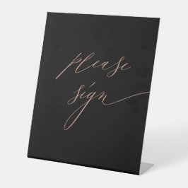 Elegante Black Rose Gold Script Wedding Gästebuch Sockelschild