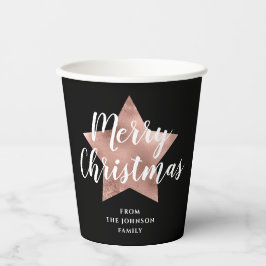 Elegante Black Rose Gold Star Frohe Weihnachten Pappbecher