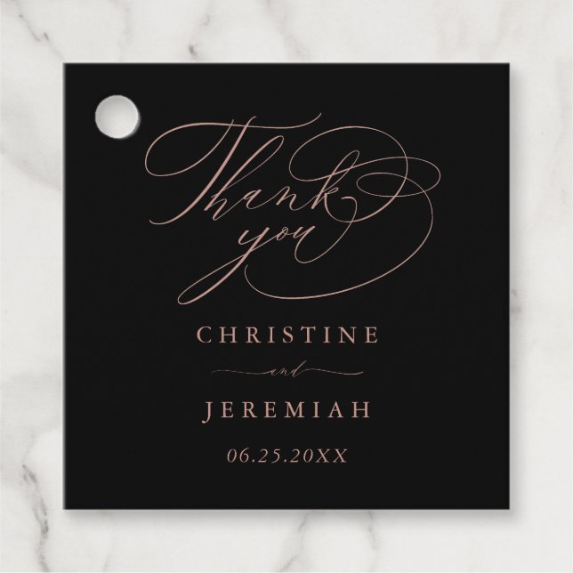 Elegante Black Rose Gold Wedding Vielen Dank Geschenkanhänger (Vorderseite)