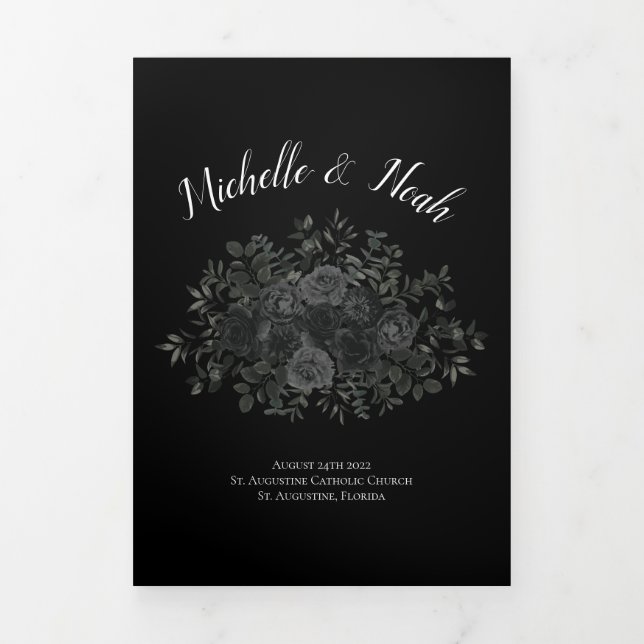 Elegante Black Rose Gothic Hochzeitsprogramme Dreifach-gefaltete Programmkarte (Cover)