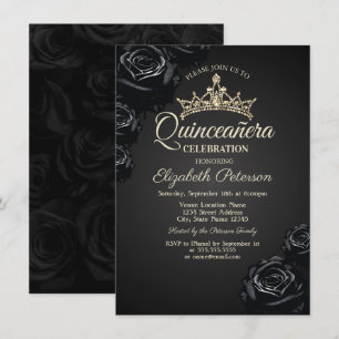 Elegante Black Rose Gothic Quinceañera Einladung