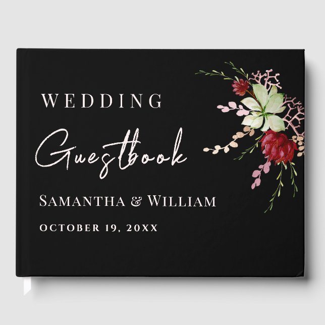 Elegante Black Rustic Boho Wildblume Wedding Gästebuch (Vorderseite)