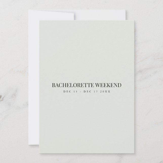 Elegante Black & Sage Bachelorette Wochenendkarte Einladung (Vorderseite)