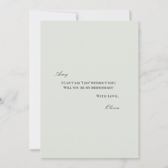 Elegante Black Sage Green Bridesmaid Vorschlagskar Save The Date (Rückseite)