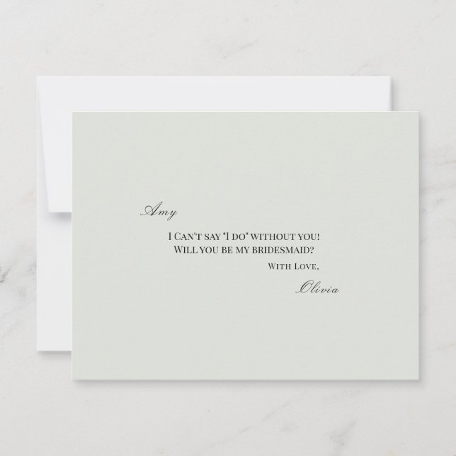 Elegante Black Sage Green Bridesmaid Vorschlagskar Save The Date (Rückseite)
