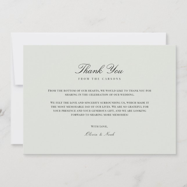 Elegante Black & Sage Green Danke Karte (Vorderseite)