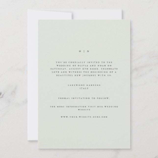 Elegante Black & Sage Green Save the Date Card Ankündigung (Rückseite)