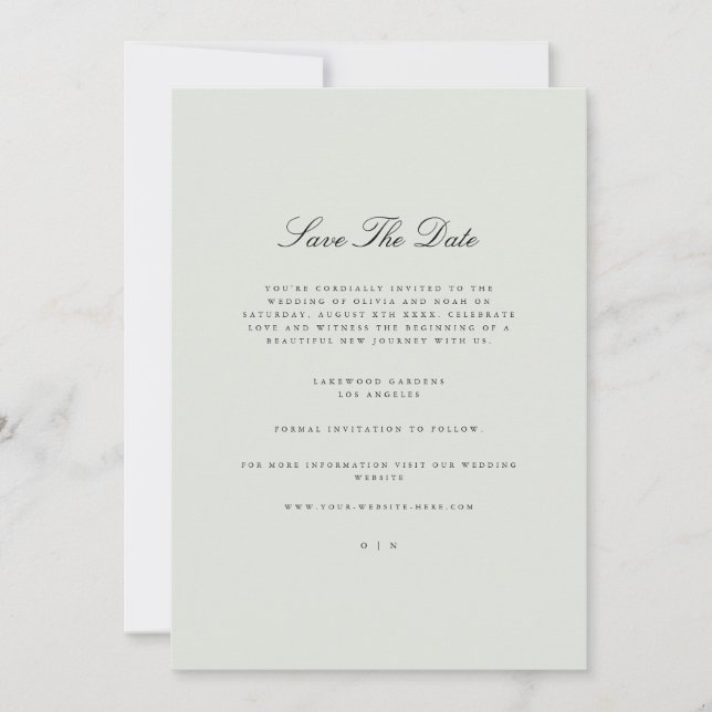 Elegante Black & Sage Green Save the Date Card Ankündigung (Vorderseite)