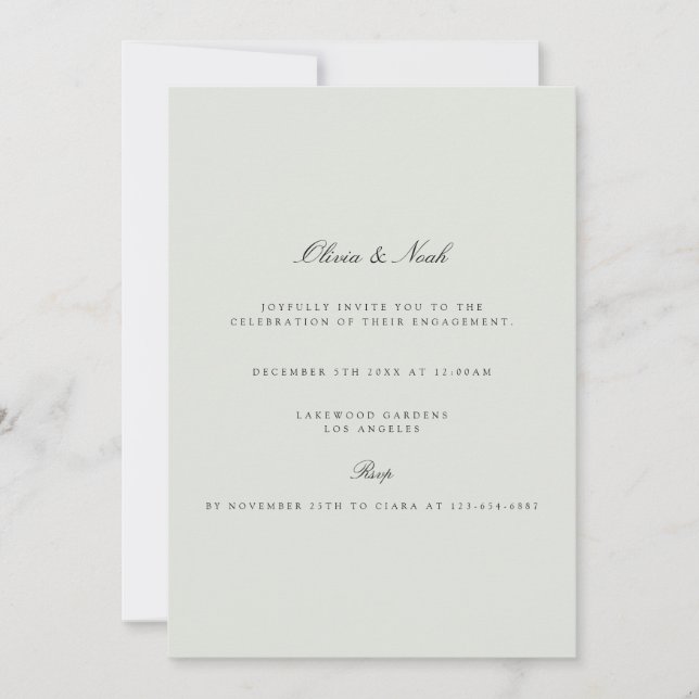 Elegante Black & Sage Green Verlobung Einladung (Vorderseite)