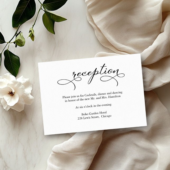 Elegante Black Script Wedding Reception Card RSVP Karte (Von Creator hochgeladen)