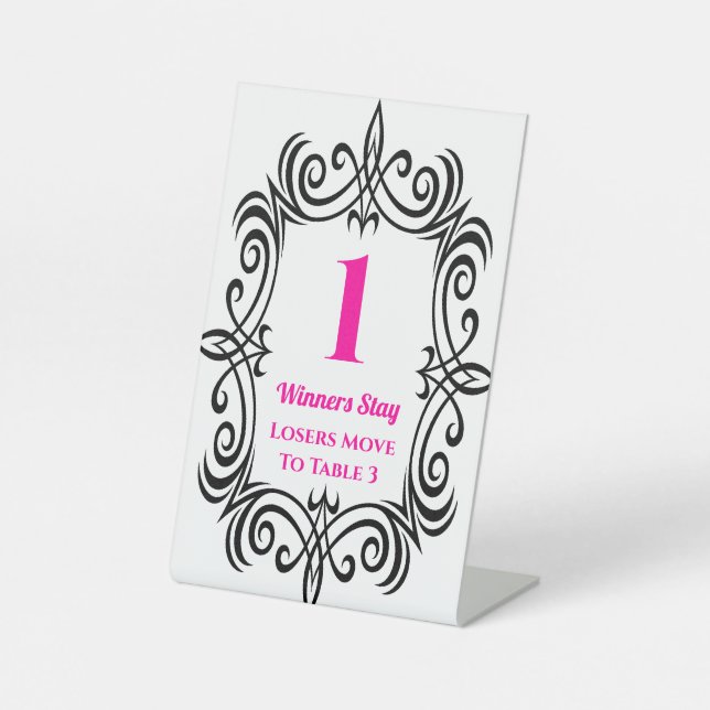 Elegante Black Scroll Bunco Table One Card Sockelschild (Vorderseite)
