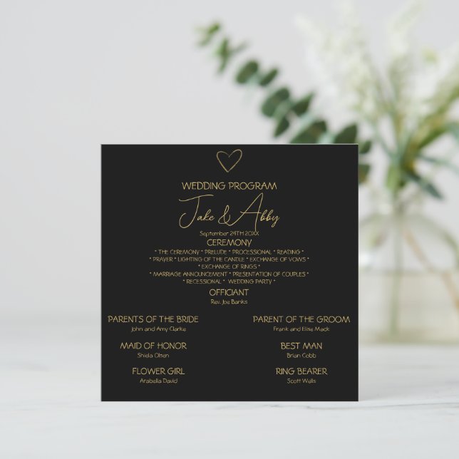 Elegante Black Shiny Liebe Heart Wedding Black Programm (Stehend Vorderseite)