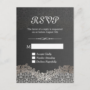 Elegante Black Silver Damask UAWG-Antwortkarte Einladungspostkarte