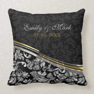 Elegante Black & Silver Damasken Gold Akzente Kissen