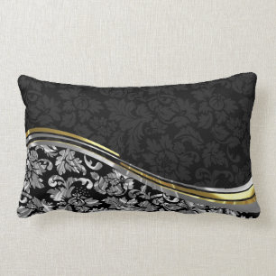 Elegante Black & Silver Damasken Gold Akzente Lendenkissen