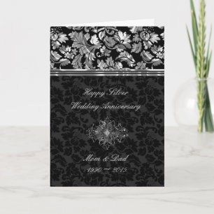 Elegante Black & Silver Damasks Karte