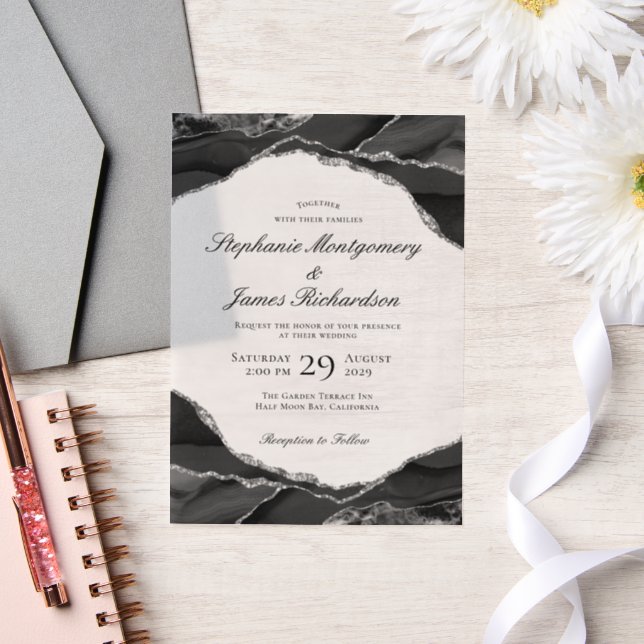 Elegante Black Silver Foil Agate Wedding (Hochzeit)