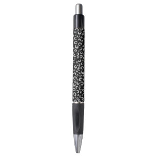 Elegante Black Silver Glitzer Leopard Animal Print Kugelschreiber