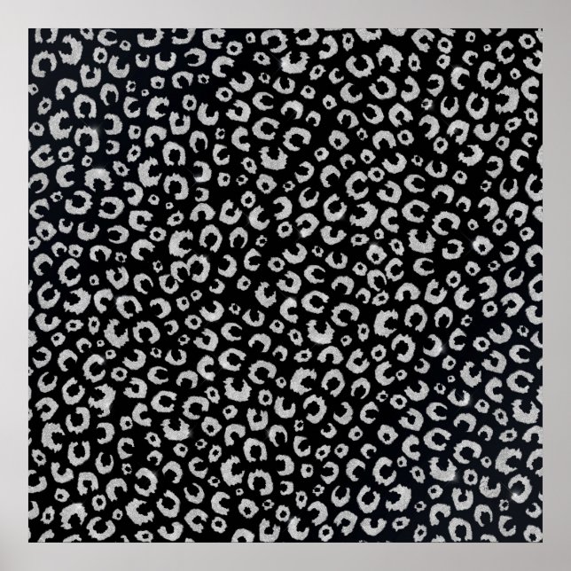 Elegante Black Silver Glitzer Leopard Animal Print Poster (Vorne)