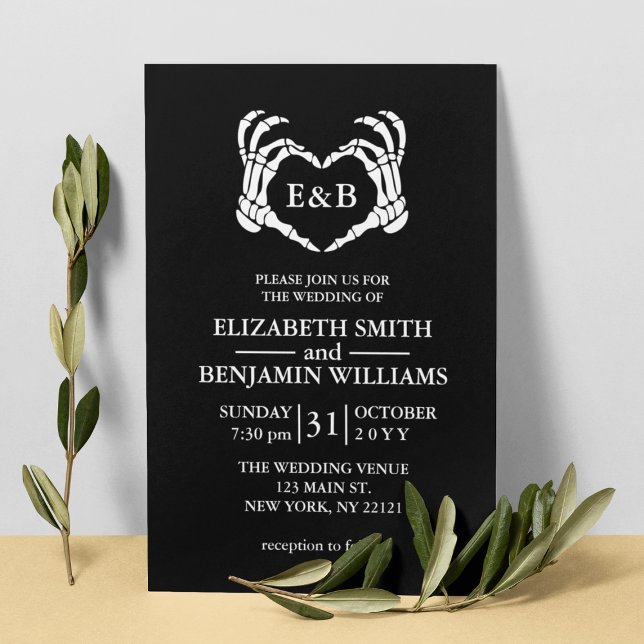Elegante Black Skeleton Herzgotische Hochzeit Einladung (Elegant Black Skeleton Heart Gothic Wedding Invitation
)