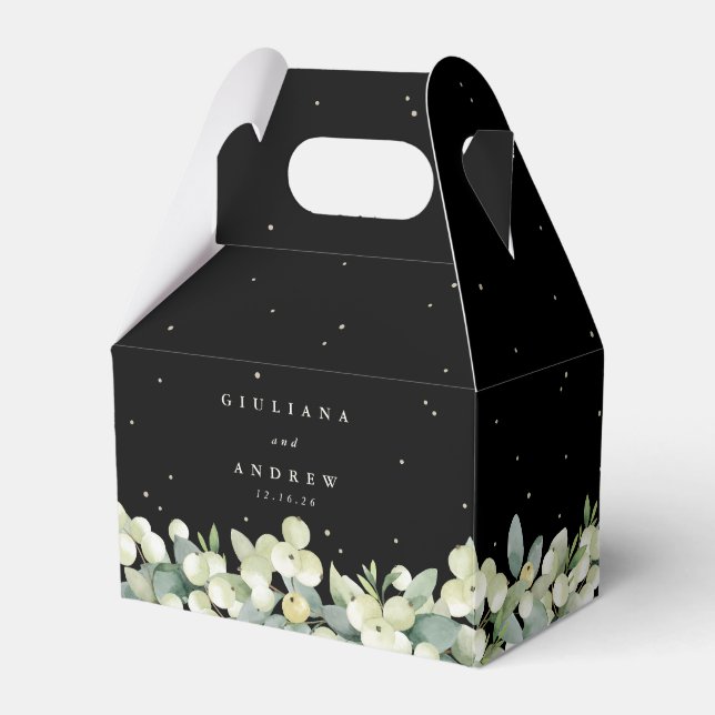 Elegante Black Snowberry+Eucalyptus Winter Wedding Geschenkschachtel (Vorderseite)