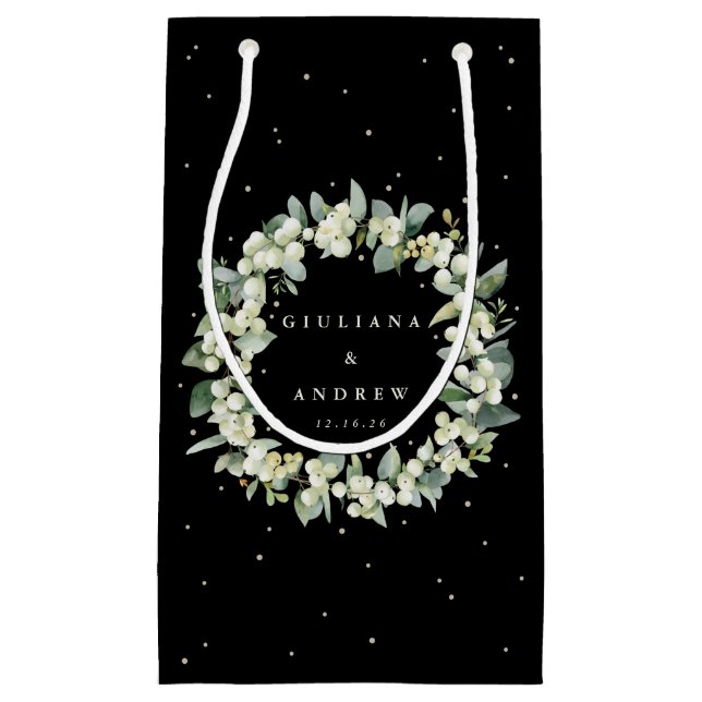 Elegante Black Snowberry+Eucalyptus Winter Wedding Kleine Geschenktüte (Vorderseite)