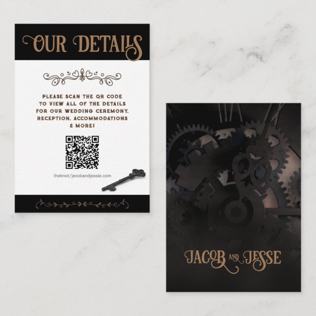 Elegante Black Steampunk RSVP-Karte Mitteilungskarte (Vorne/Hinten)