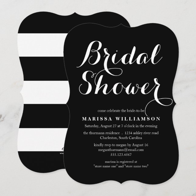 Elegante Black Stripes Bridal Dusche Einladung (Vorne/Hinten)
