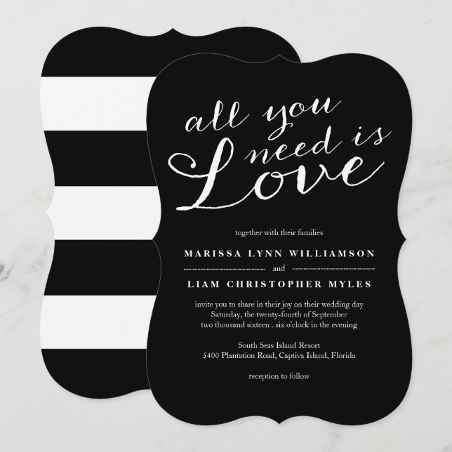 Elegante Black Stripes Einladung Hochzeit (Vorne/Hinten)